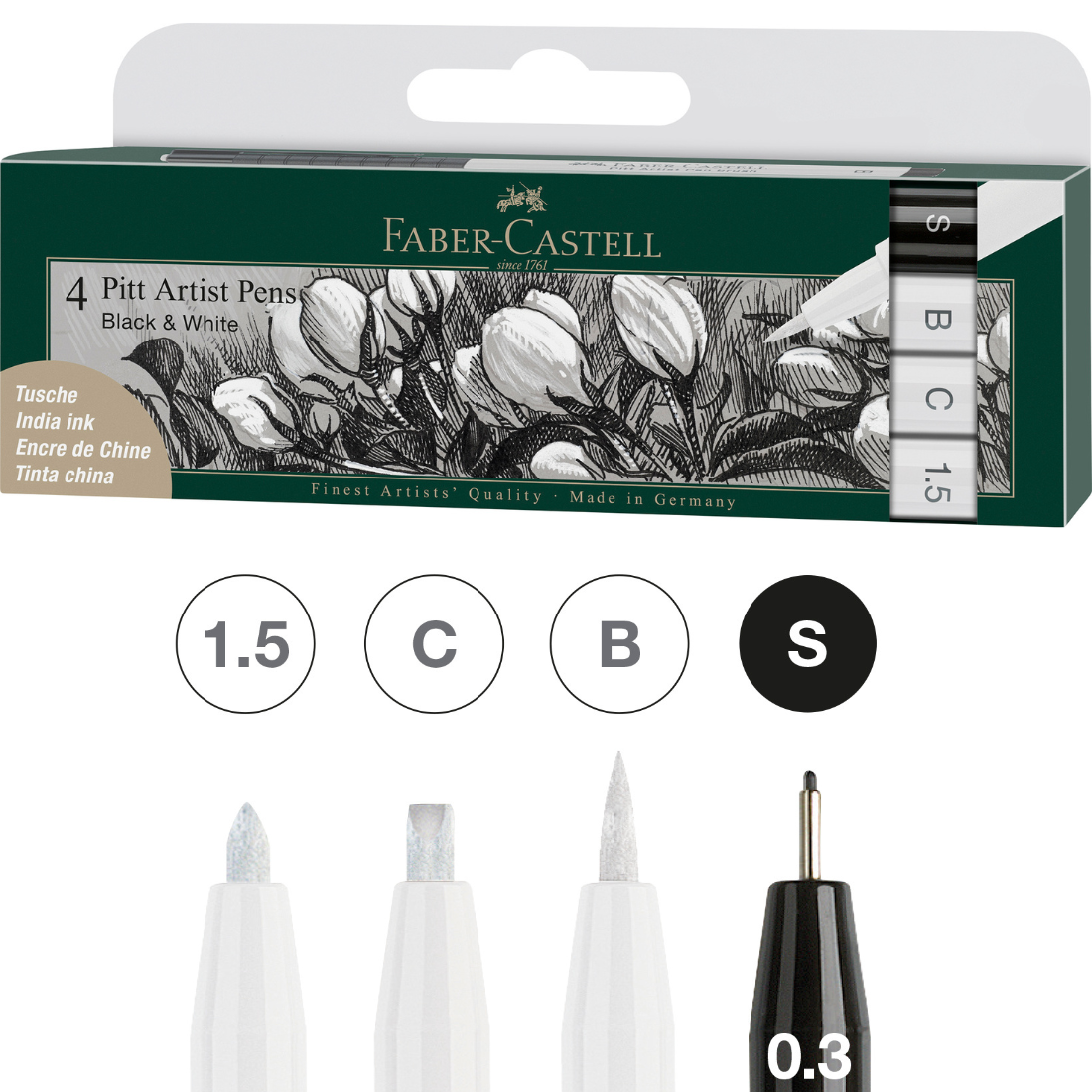 Set Marcadores Pitt Artist Pen Branco | Preto 4 Pc