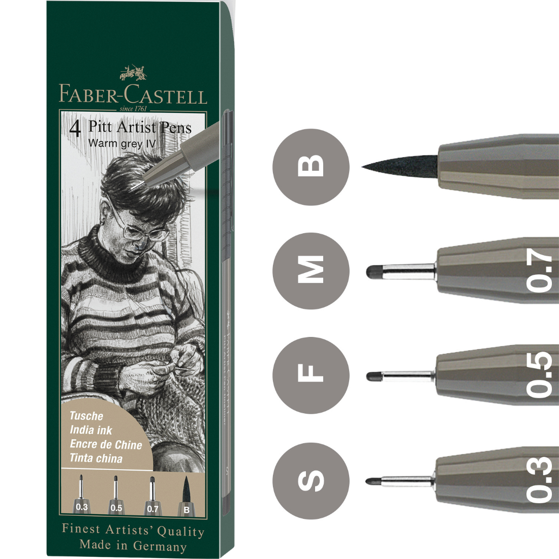 Set Marcadores Pitt Artist Pen Cinza Quente IV 4Pc